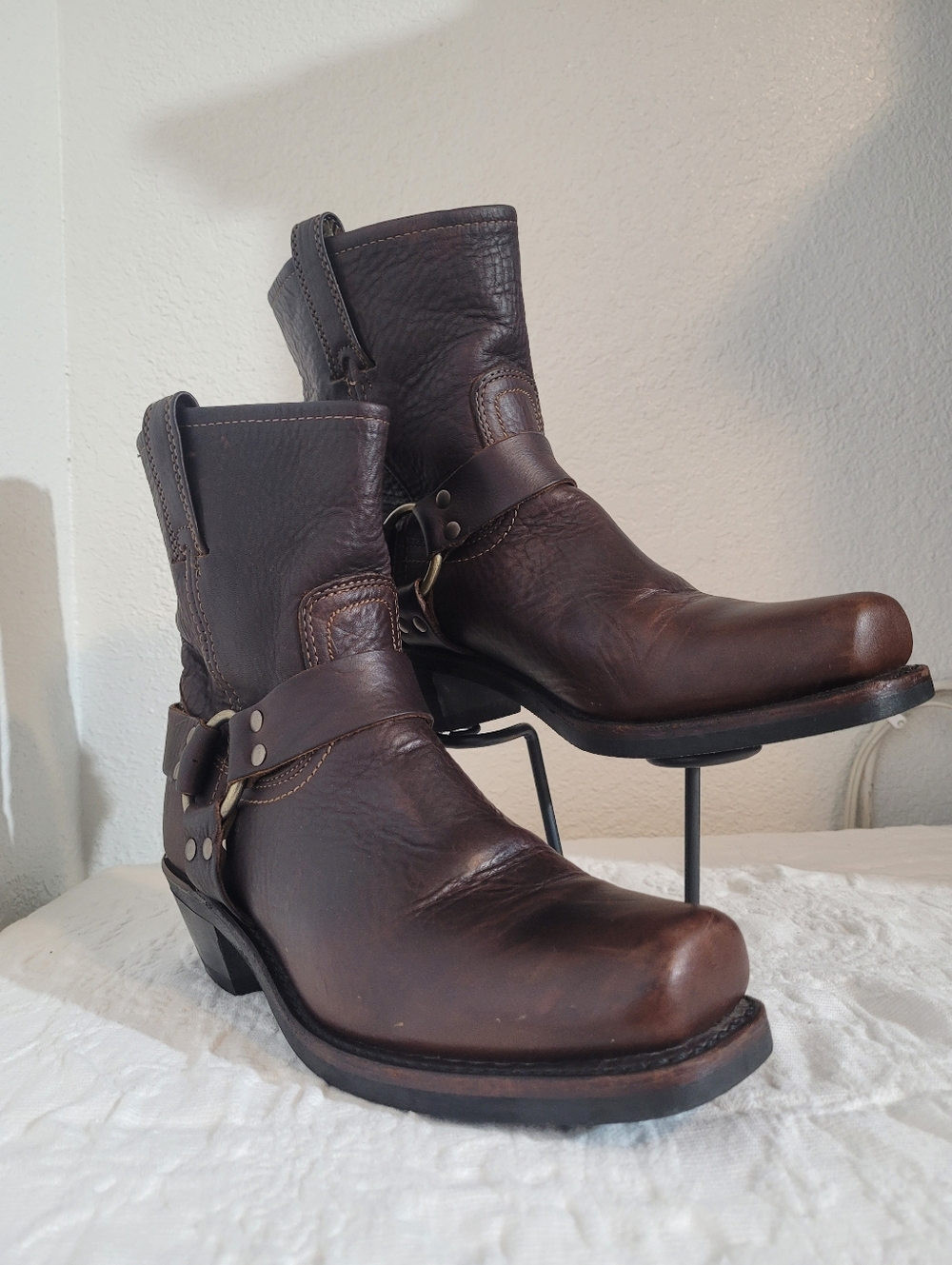 Frye Harness Boots Size 10 Dark Brown  Leather Square Toe Western Biker